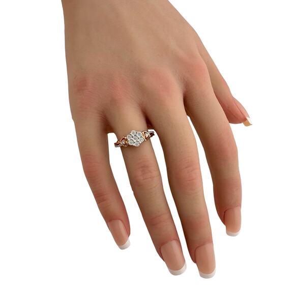 Two Tone Diamond Cluster Ring with Hearts on sides - size 7 - Picture 2 of 16